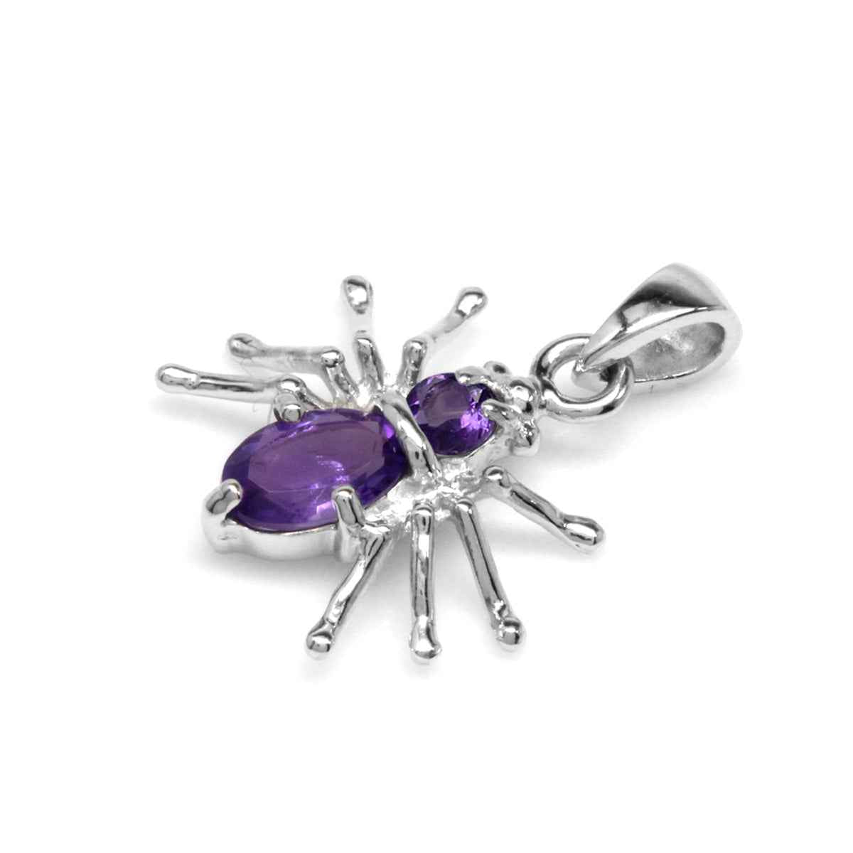 Petite Natural African Amethyst 925 Sterling Silver Spider Pendant with 18 Inch Chain Necklace