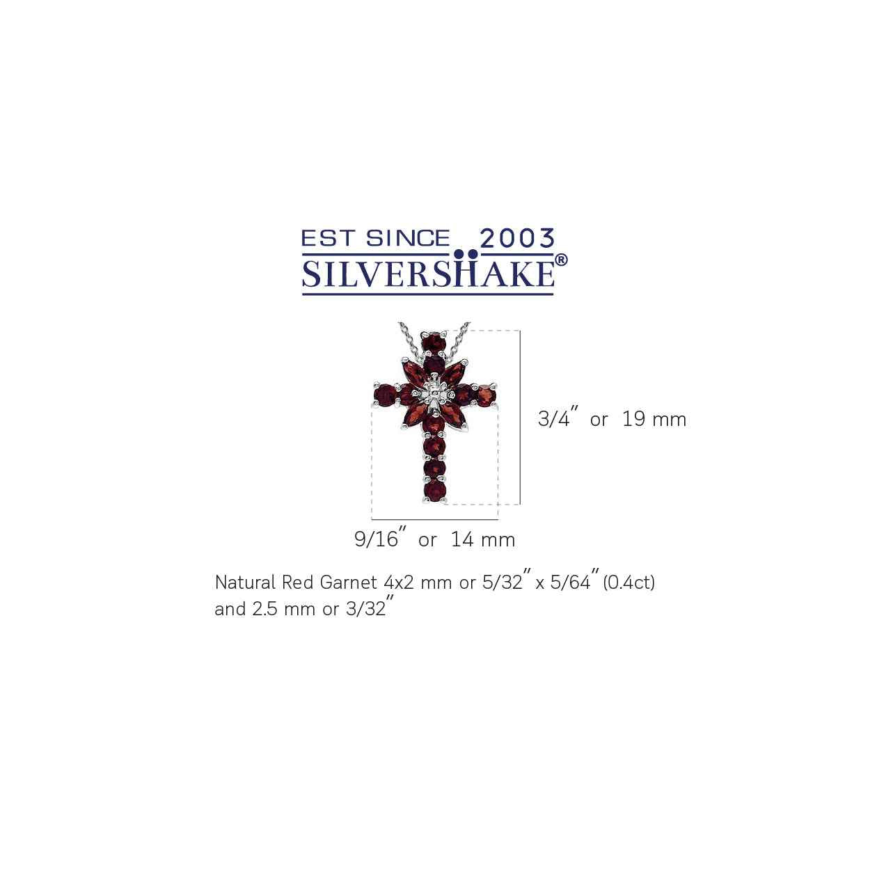1.2ct. Natural Garnet White Gold Plated 925 Sterling Silver Cross Pendant with 18 Inch Chain Necklace