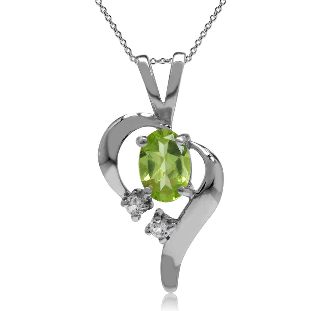 Natural Peridot and White Topaz 925 Sterling Silver Modern Heart Pendant with 18 Inch Chain Necklace