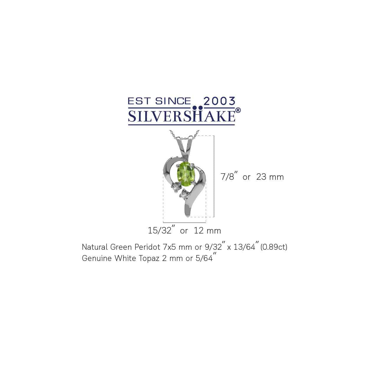 Natural Peridot and White Topaz 925 Sterling Silver Modern Heart Pendant with 18 Inch Chain Necklace