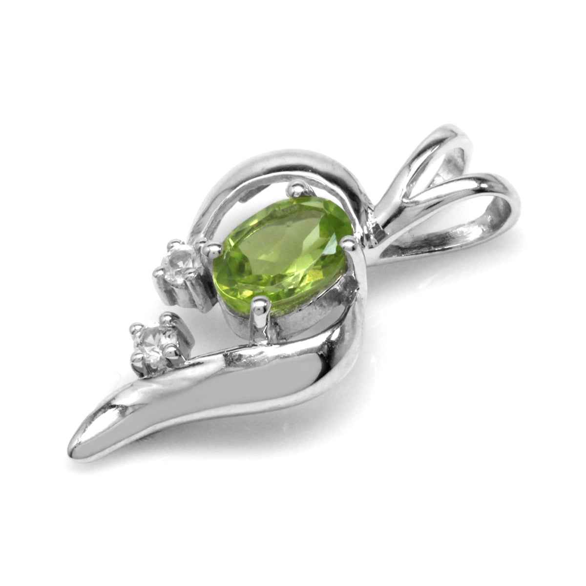 Natural Peridot and White Topaz 925 Sterling Silver Modern Heart Pendant with 18 Inch Chain Necklace