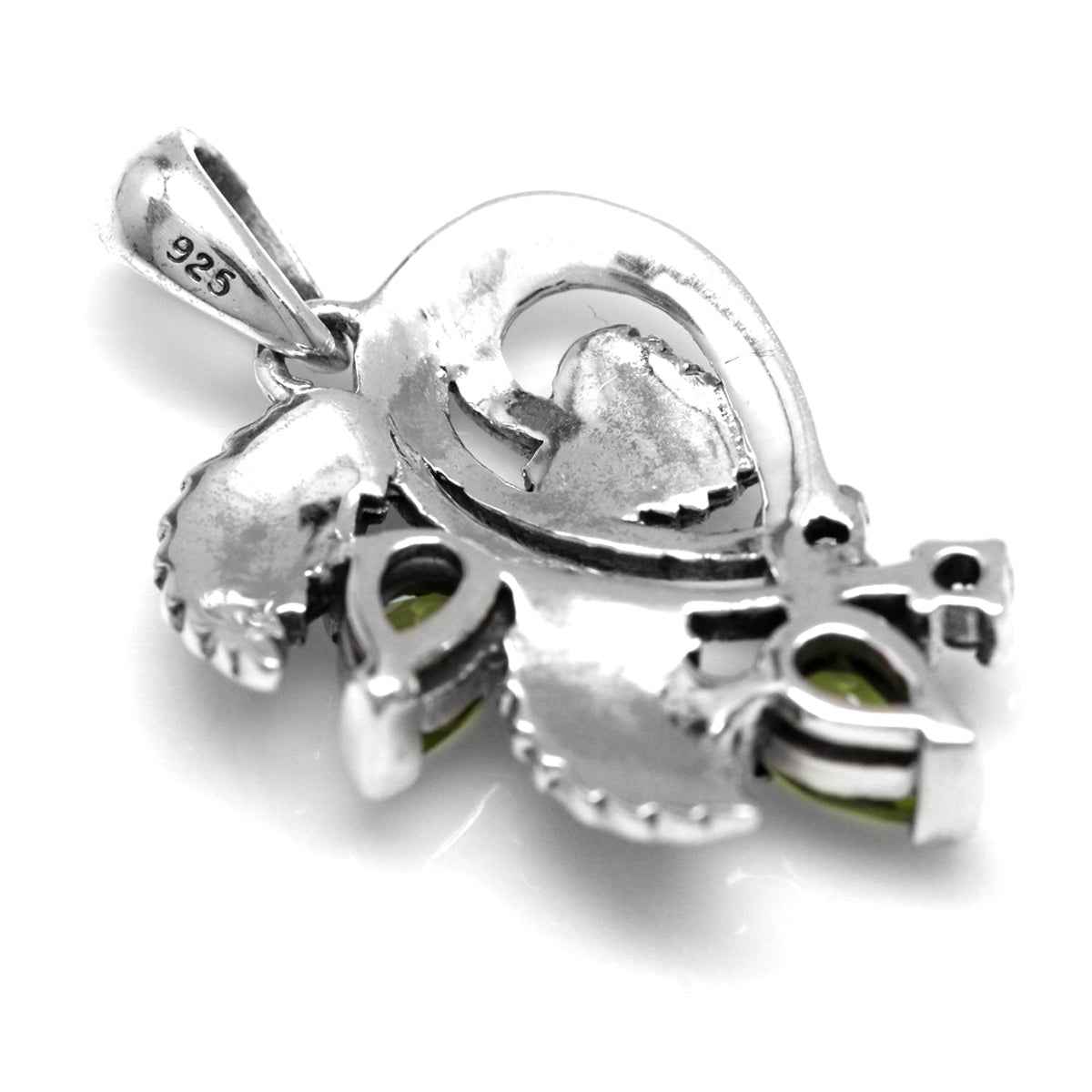 Natural Peridot 925 Sterling Silver Leaf Vintage Style Pendant with 18 Inch Chain Necklace