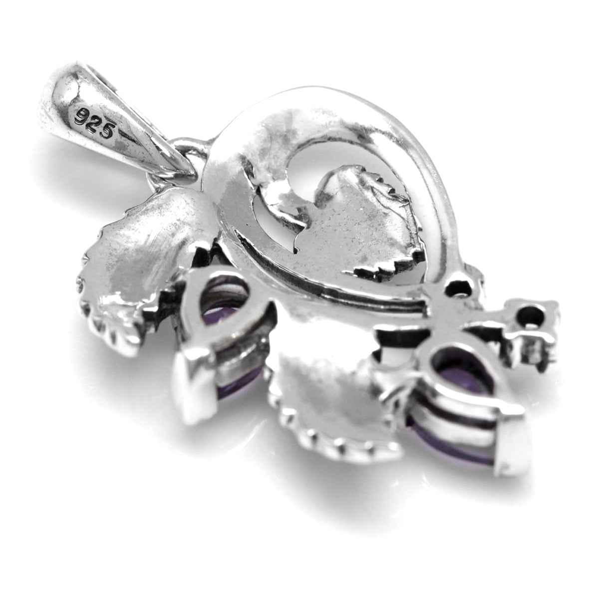 Natural Amethyst 925 Sterling Silver Leaf Vintage Style Pendant with 18 Inch Chain Necklace