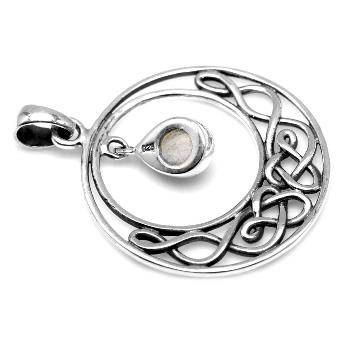 Natural Moonstone 925 Sterling Silver Celtic Knot Drop Dangle Pendant with 18 Inch Chain Necklace