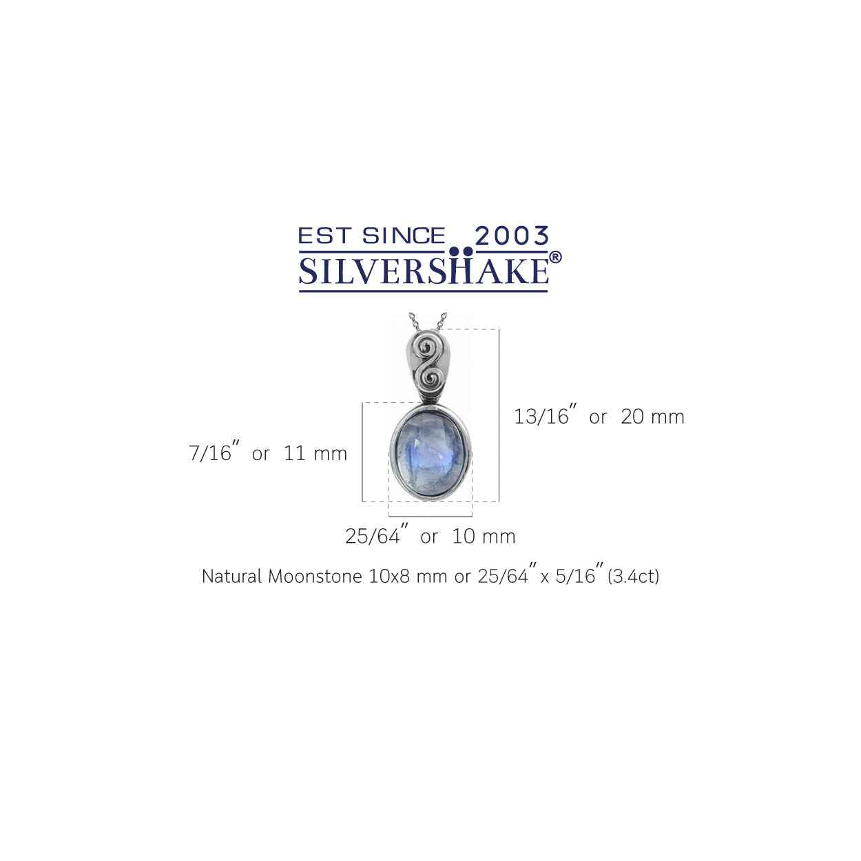 Natural Moonstone 925 Sterling Silver Swirl and Spiral Solitaire Pendant with 18 Inch Chain Necklace
