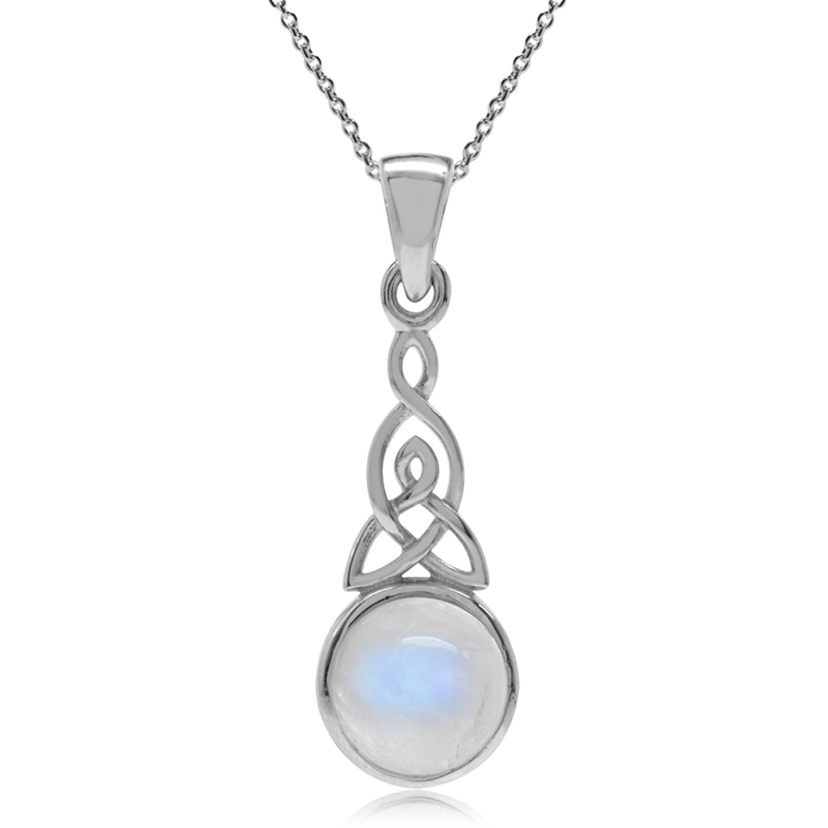 Natural Moonstone 925 Sterling Silver Triquetra Celtic Knot Pendant w/ 18 Inch Chain Necklace silvershake