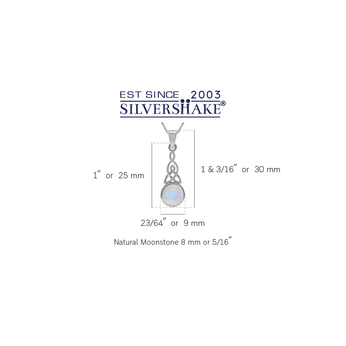 Natural Moonstone 925 Sterling Silver Triquetra Celtic Knot Pendant w/ 18 Inch Chain Necklace silvershake