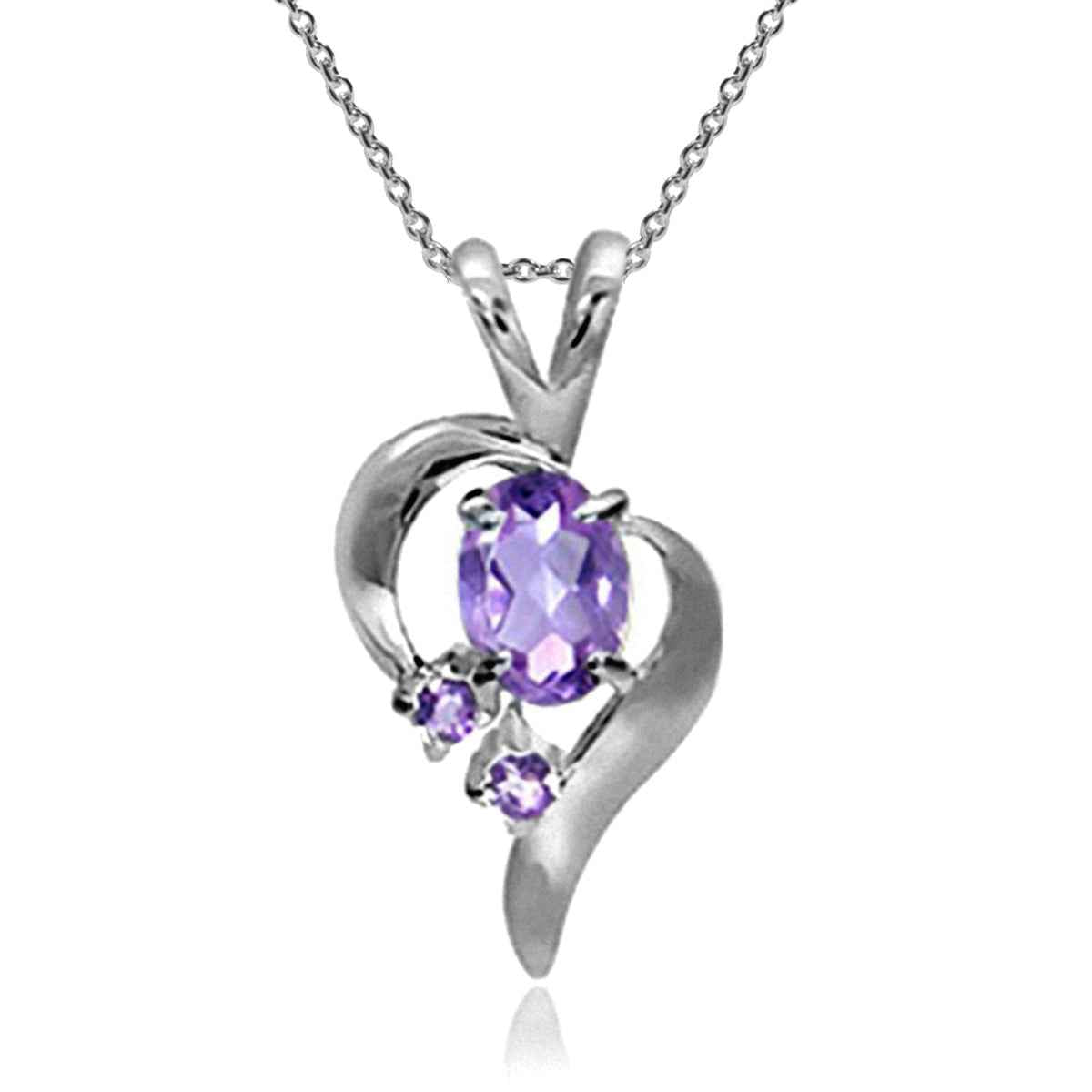 Natural Amethyst 925 Sterling Silver Modern Heart Pendant with 18 Inch Chain Necklace