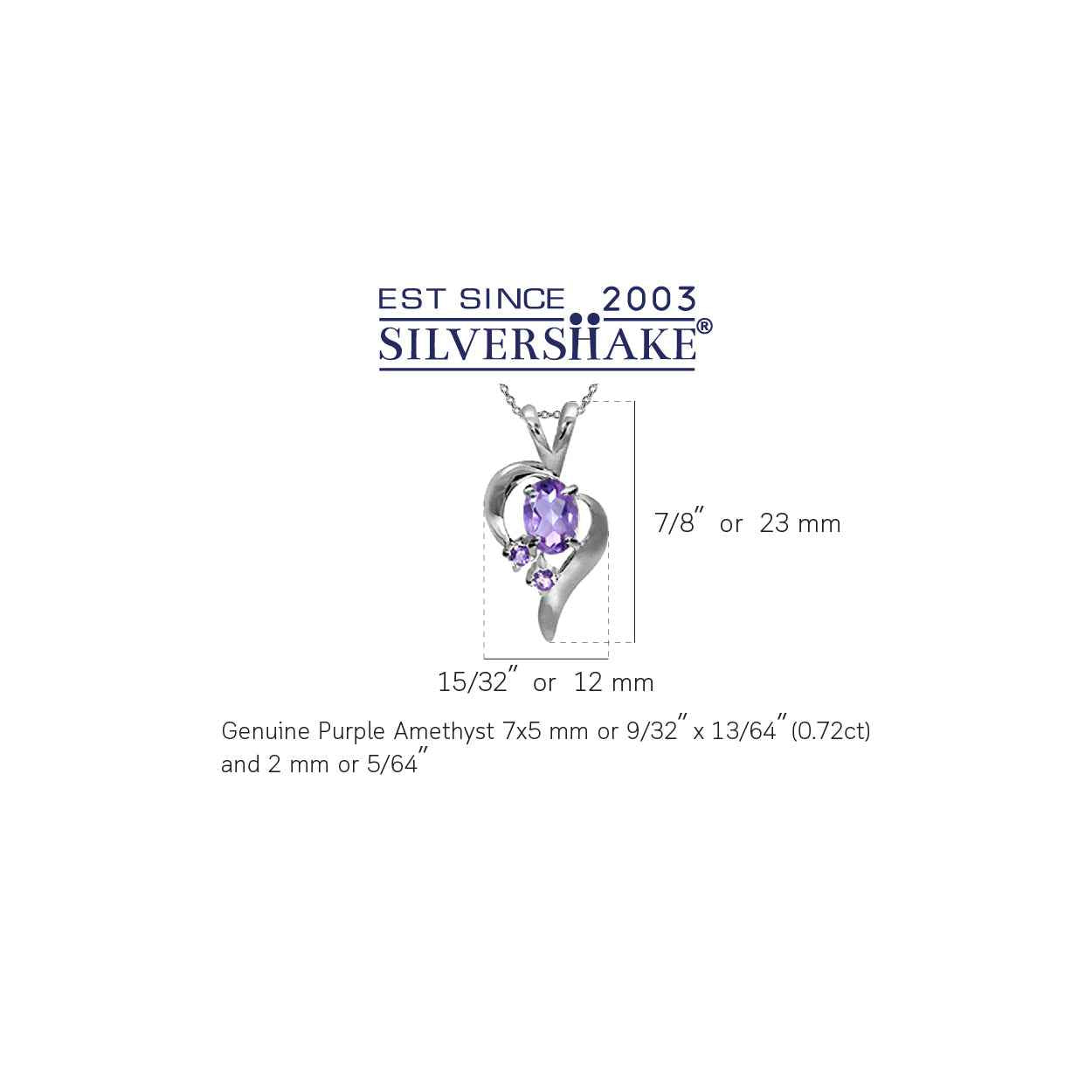 Natural Amethyst 925 Sterling Silver Modern Heart Pendant with 18 Inch Chain Necklace