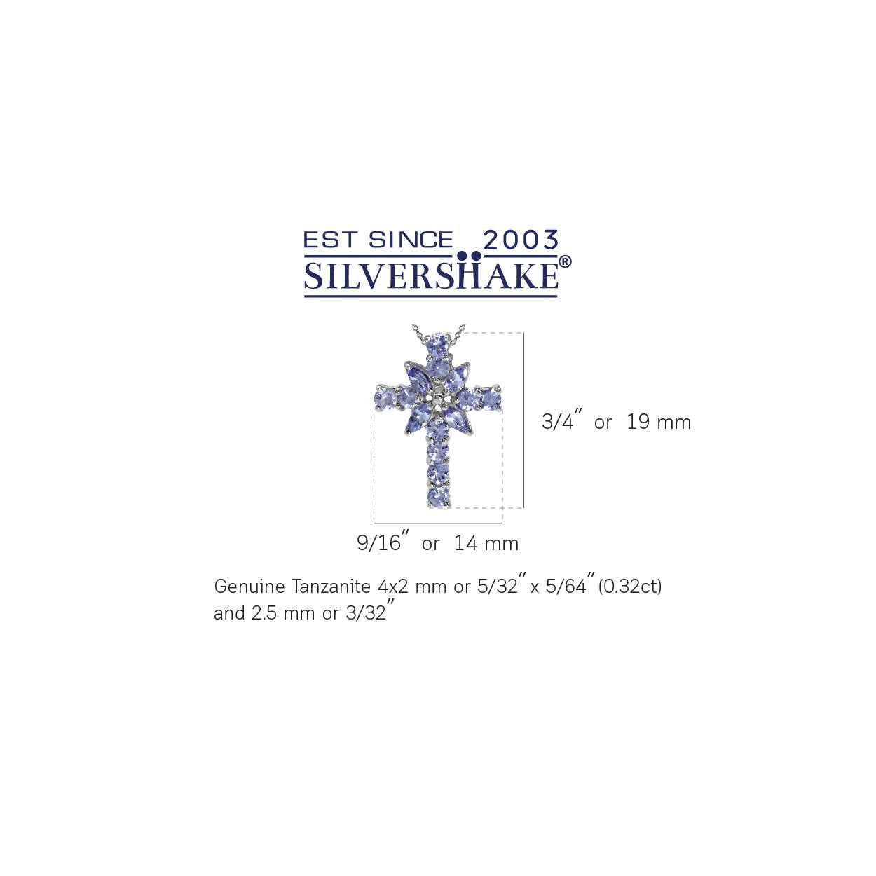 1.1ct. Genuine Tanzanite White Gold Plated 925 Sterling Silver Cross Pendant with 18 Inch Chain Necklace