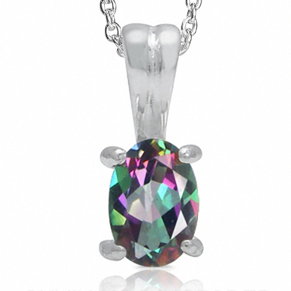 Mystic Fire Topaz 925 Sterling Silver Solitaire Pendant w/ 18 Inch Chain Necklace silvershake