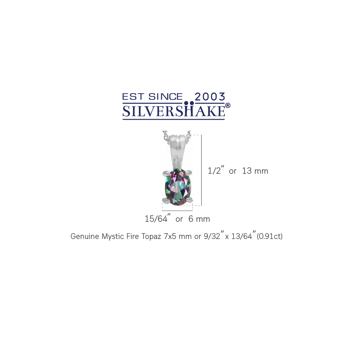 Mystic Fire Topaz 925 Sterling Silver Solitaire Pendant w/ 18 Inch Chain Necklace silvershake