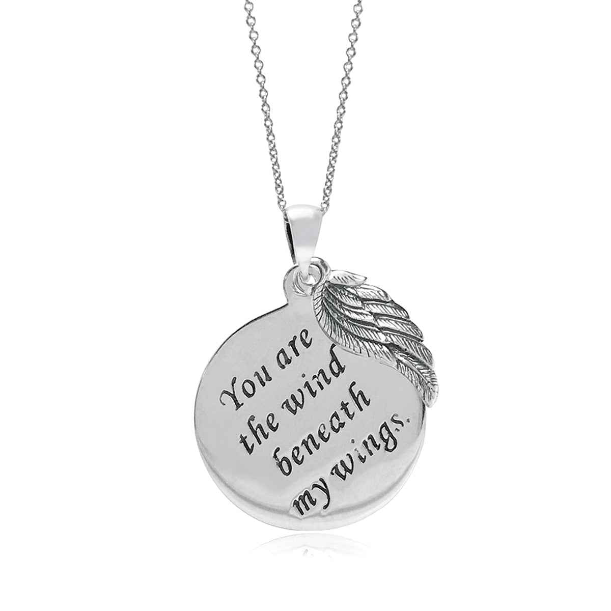 925 Sterling Silver You Are The Wind Beneath My Wings Circle Pendant with 18 Inch Chain Necklace