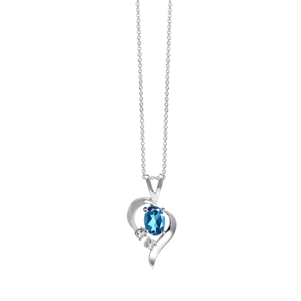 Genuine London Blue Topaz 925 Sterling Silver Modern Heart Pendant with 18 Inch Chain Necklace