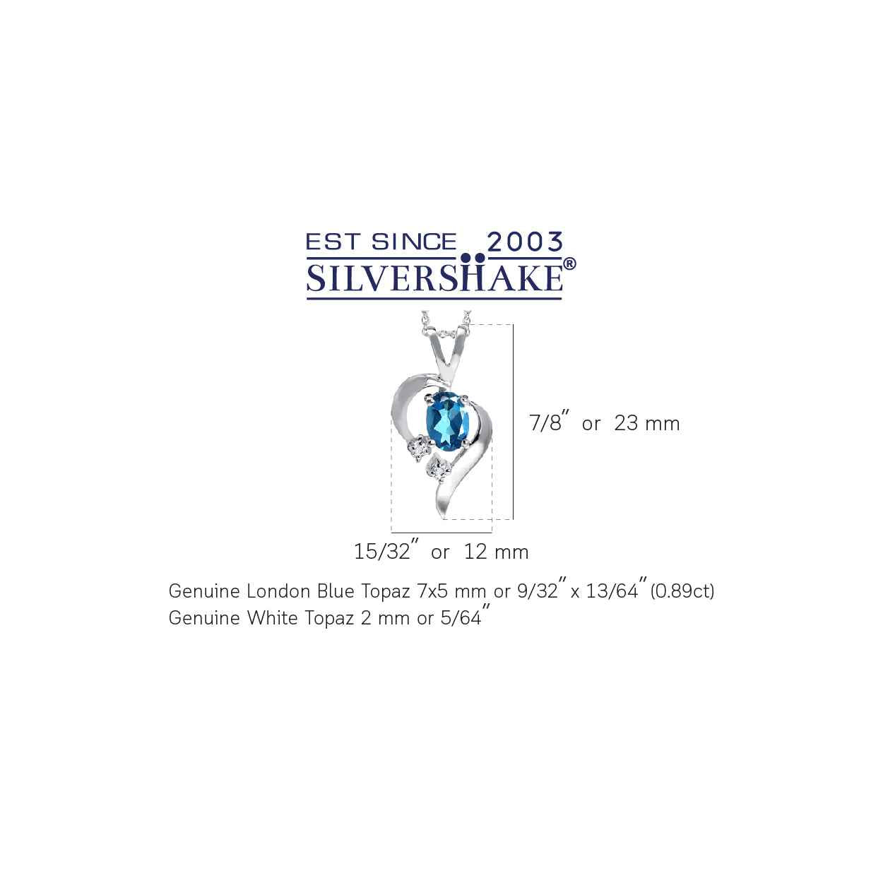 Genuine London Blue Topaz 925 Sterling Silver Modern Heart Pendant with 18 Inch Chain Necklace