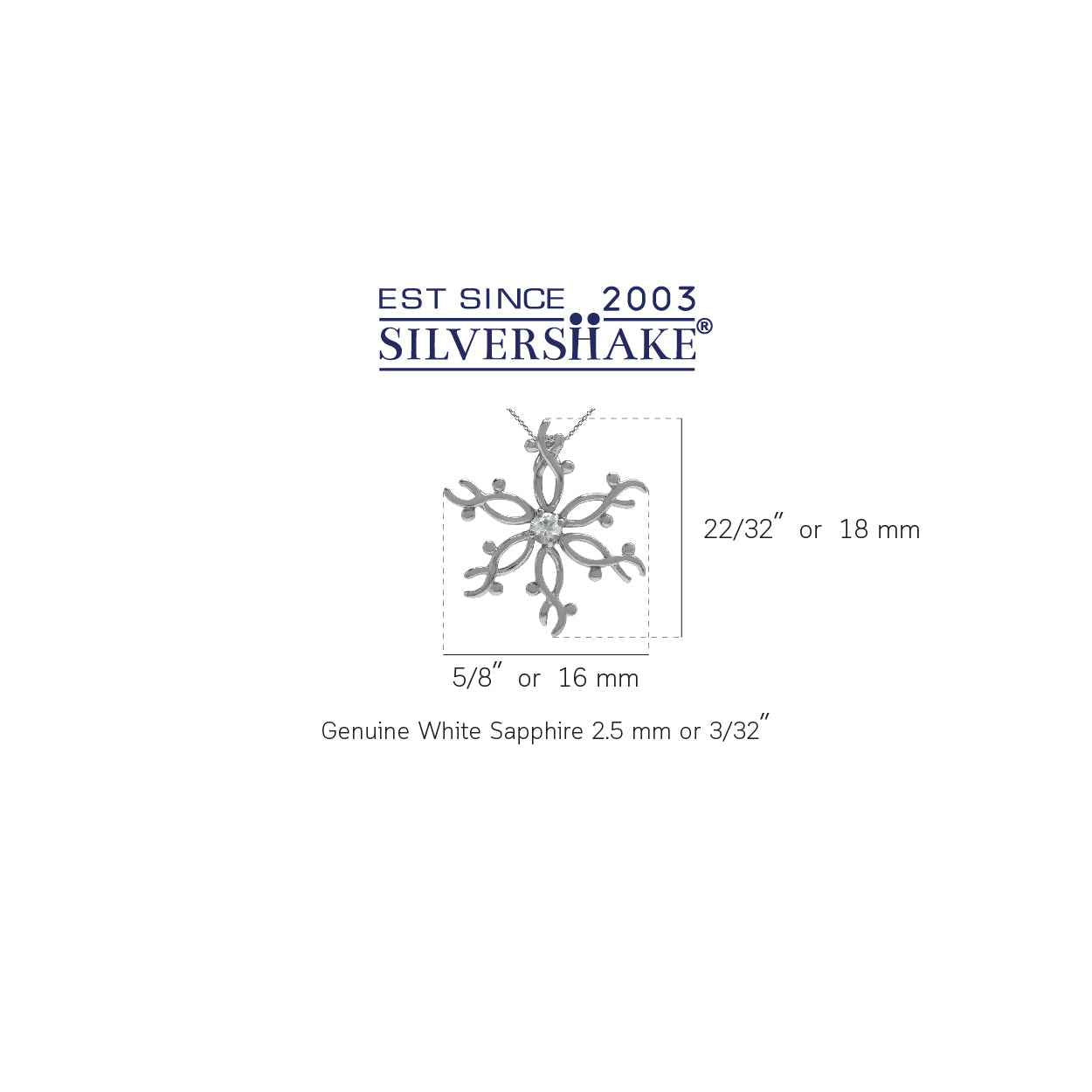 Natural White Sapphire 925 Sterling Silver Snowflake Pendant with 18 Inch Chain Necklace