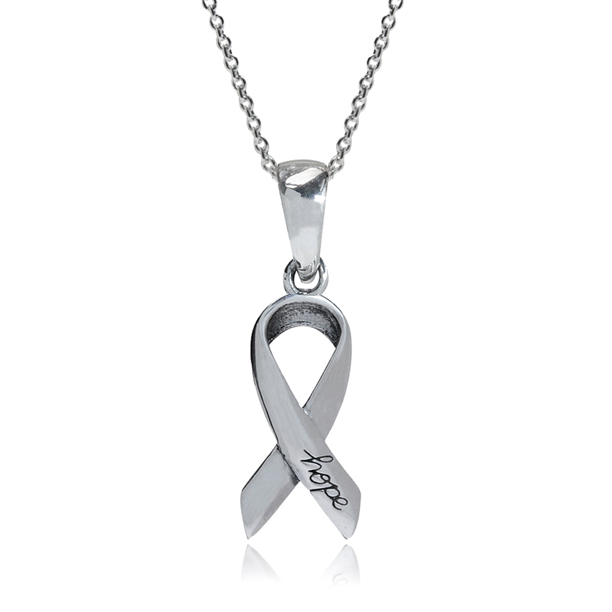 Petite 925 Sterling Silver HOPE Cancer Awareness Ribbon Pendant w/18 Inch Chain Necklace silvershake