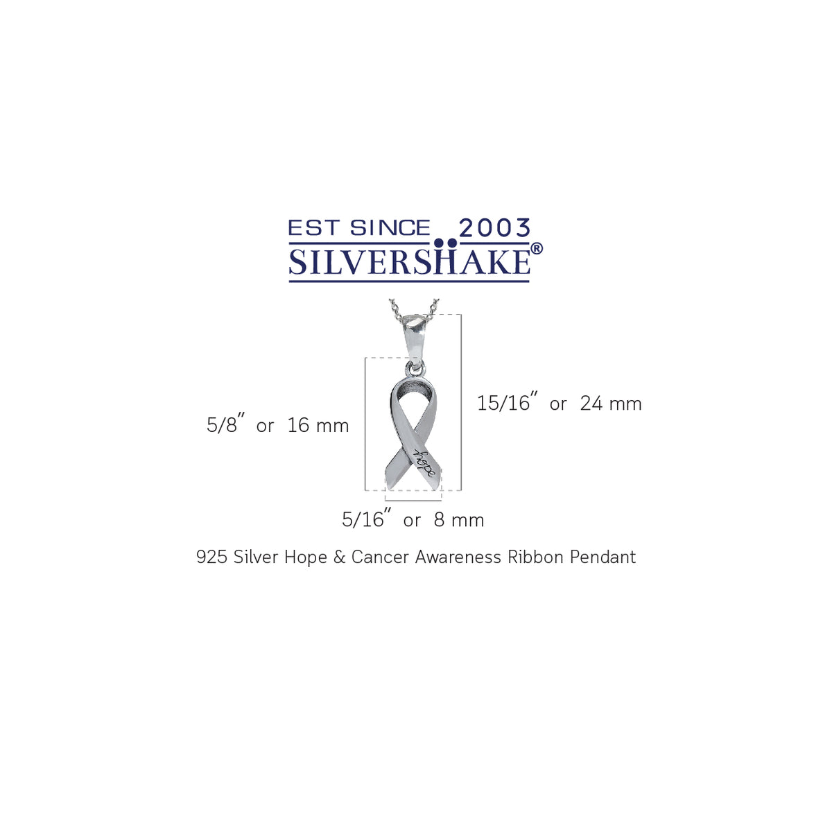 Petite 925 Sterling Silver HOPE Cancer Awareness Ribbon Pendant w/18 Inch Chain Necklace silvershake