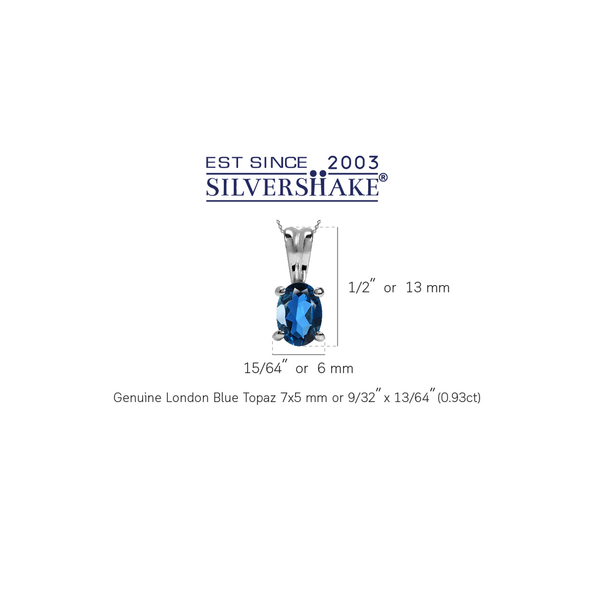 Genuine London Blue Topaz 925 Sterling Silver Solitaire Pendant w/ 18 Inch Chain Necklace silvershake