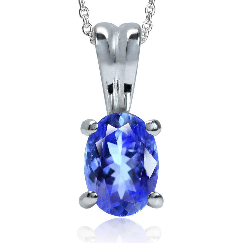 Genuine Tanzanite 925 Sterling Silver Solitaire Pendant w/ 18 Inch Chain Necklace silvershake