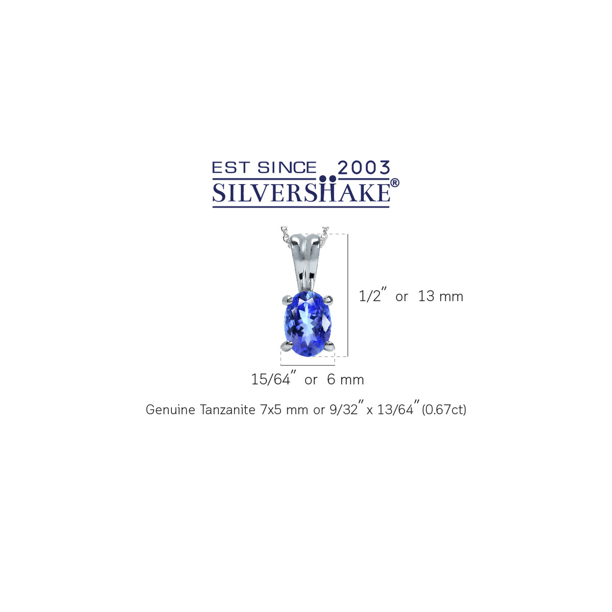 Genuine Tanzanite 925 Sterling Silver Solitaire Pendant w/ 18 Inch Chain Necklace silvershake