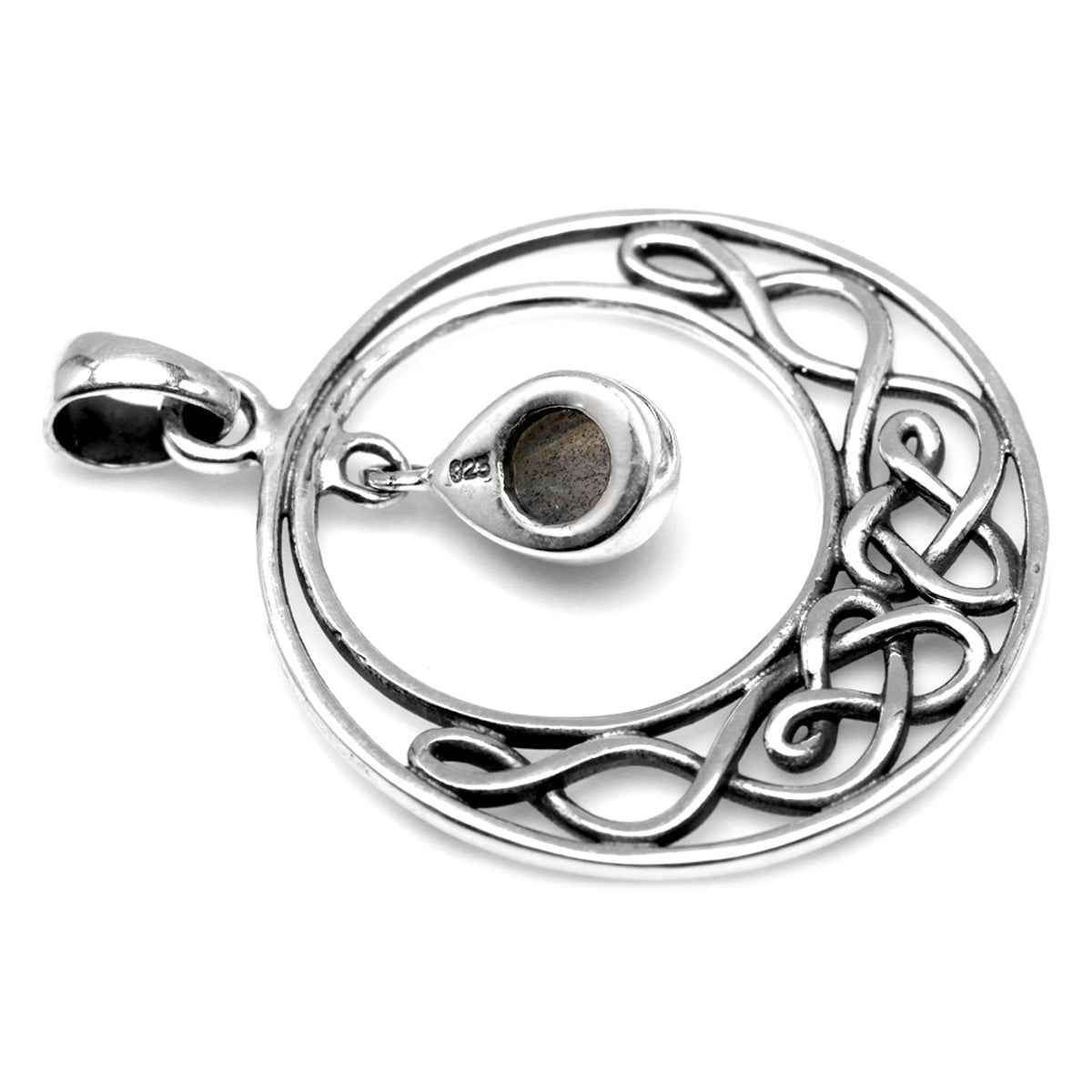 Natural Labradorite 925 Sterling Silver Celtic Knot Drop Dangle Pendant with 18 Inch Chain Necklace