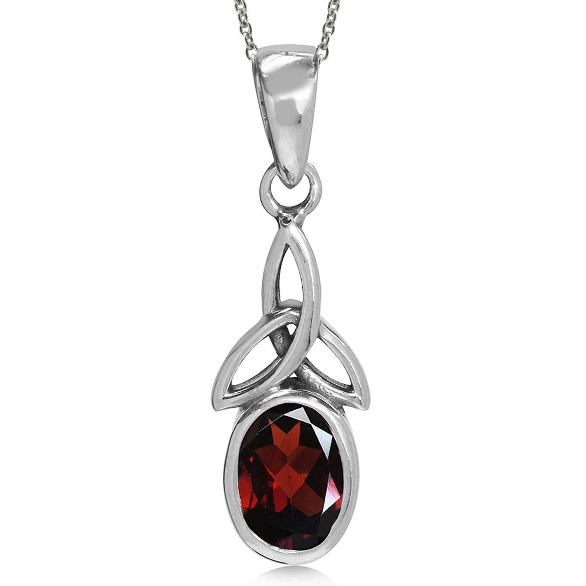 Natural Garnet 925 Sterling Silver Triquetra Celtic Knot Pendant w/ 18 Inch Chain Necklace silvershake