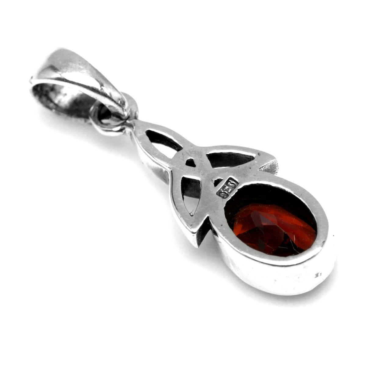 Natural Garnet 925 Sterling Silver Triquetra Celtic Knot Pendant w/ 18 Inch Chain Necklace silvershake