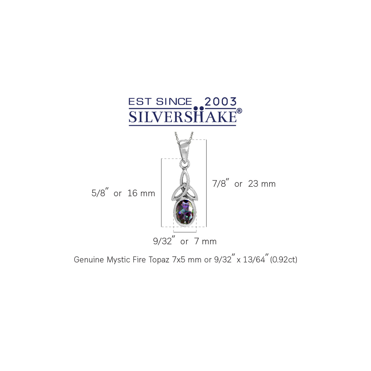 Mystic Fire Topaz 925 Sterling Silver Triquetra Celtic Knot Pendant w/ 18 Inch Chain Necklace silvershake