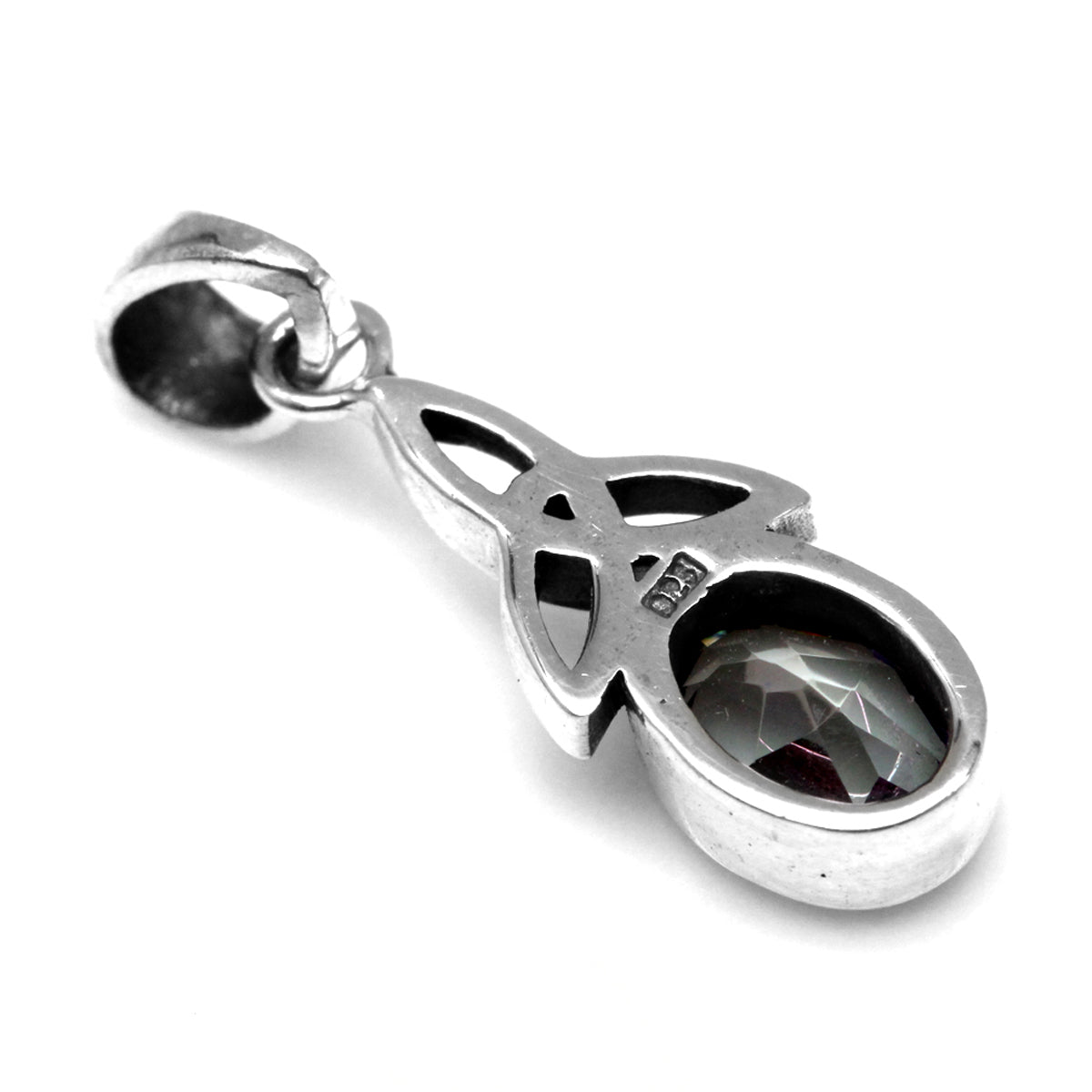 Mystic Fire Topaz 925 Sterling Silver Triquetra Celtic Knot Pendant w/ 18 Inch Chain Necklace silvershake