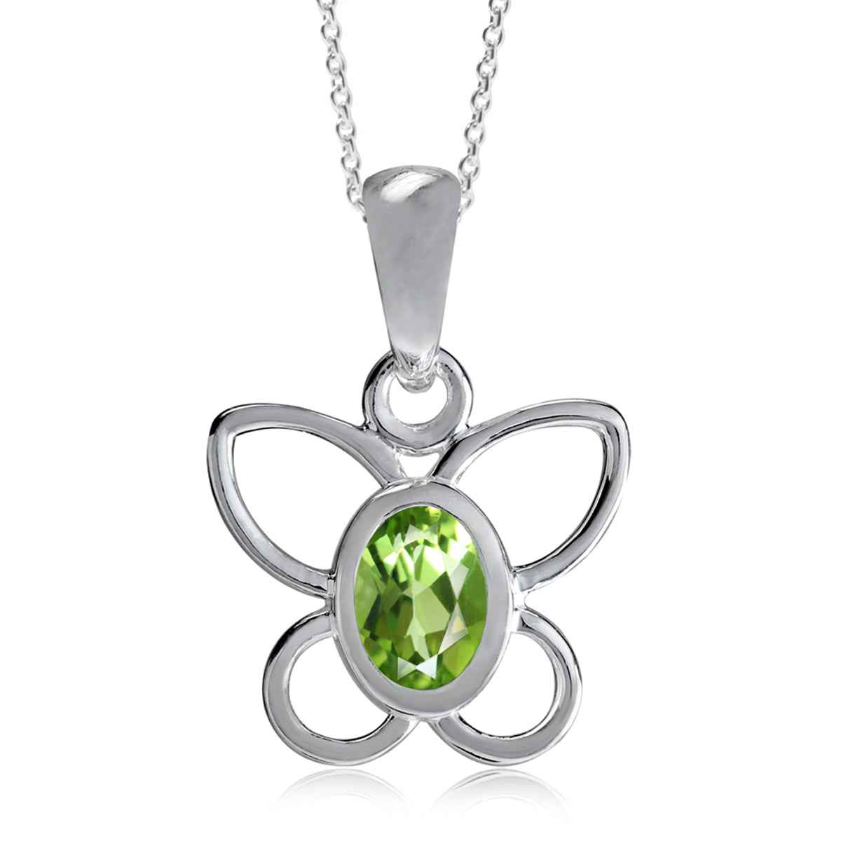 Natural Peridot 925 Sterling Silver Butterfly Solitaire Pendant with 18 Inch Chain Necklace