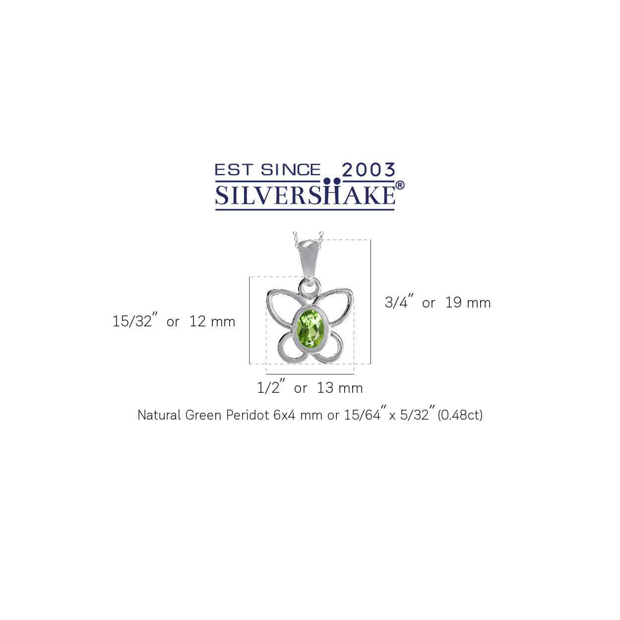 Natural Peridot 925 Sterling Silver Butterfly Solitaire Pendant with 18 Inch Chain Necklace
