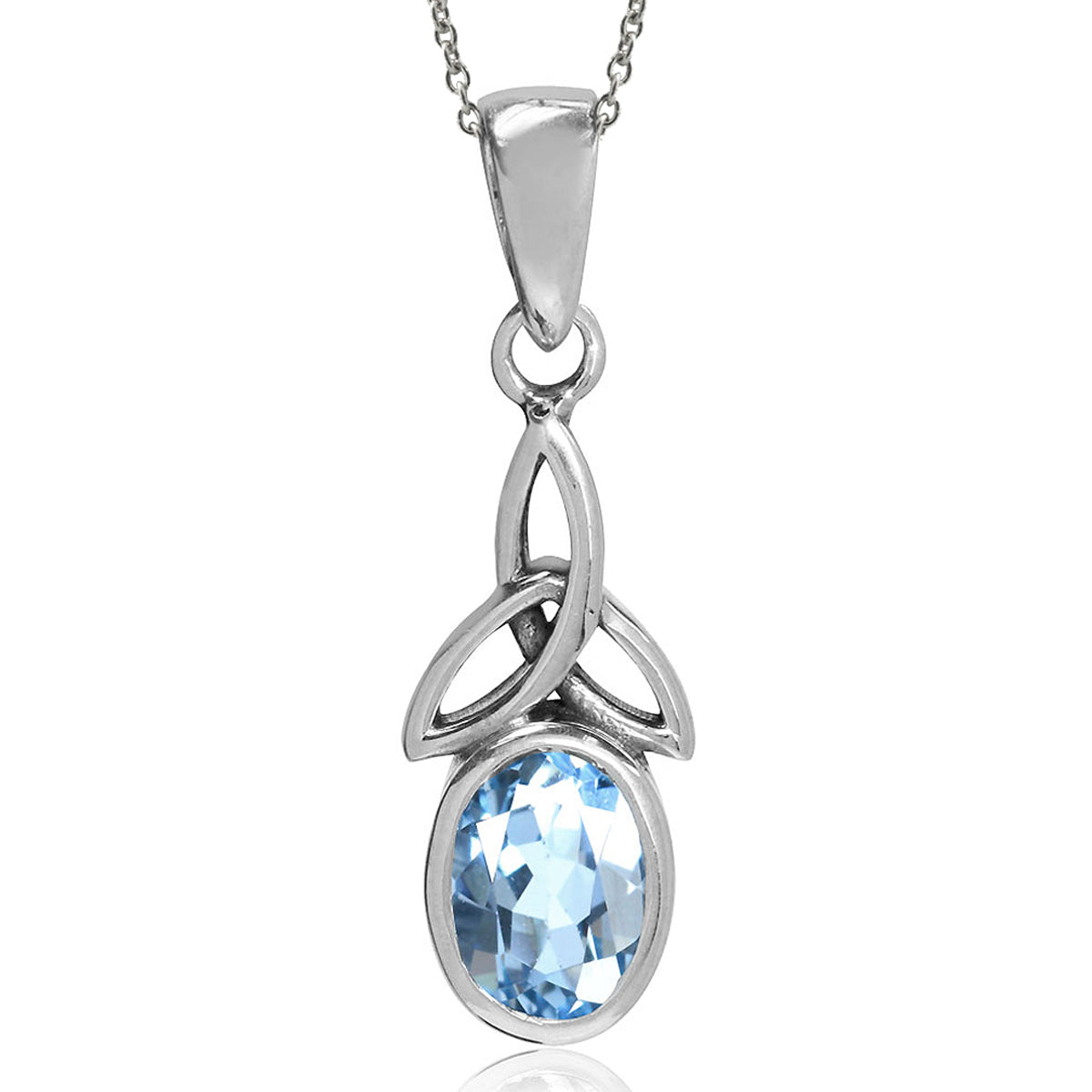 Genuine Blue Topaz 925 Sterling Silver Triquetra Celtic Knot Pendant w/ 18 Inch Chain Necklace silvershake