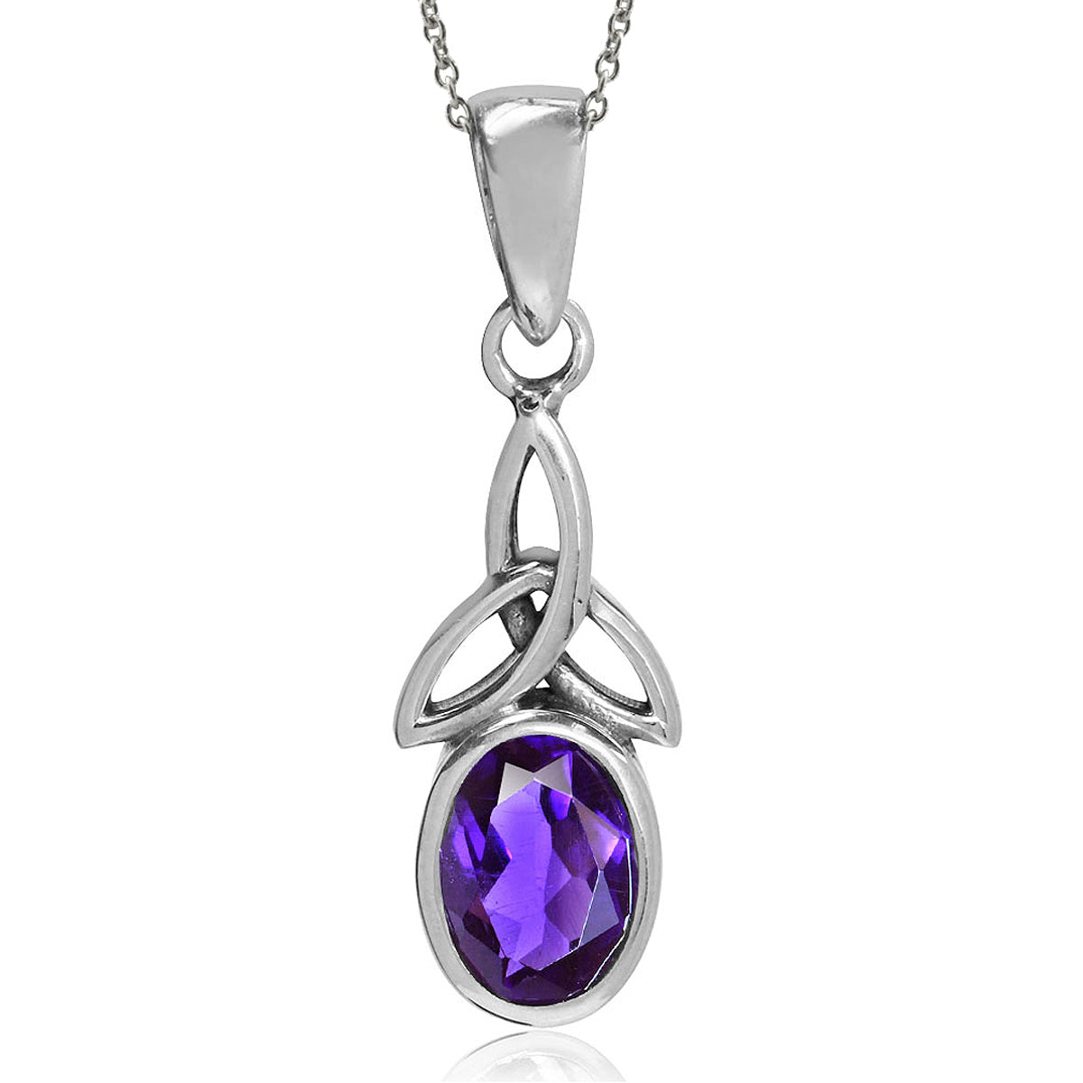 Natural African Amethyst 925 Sterling Silver Triquetra Celtic Knot Pendant w/ 18 Inch Chain Necklace silvershake