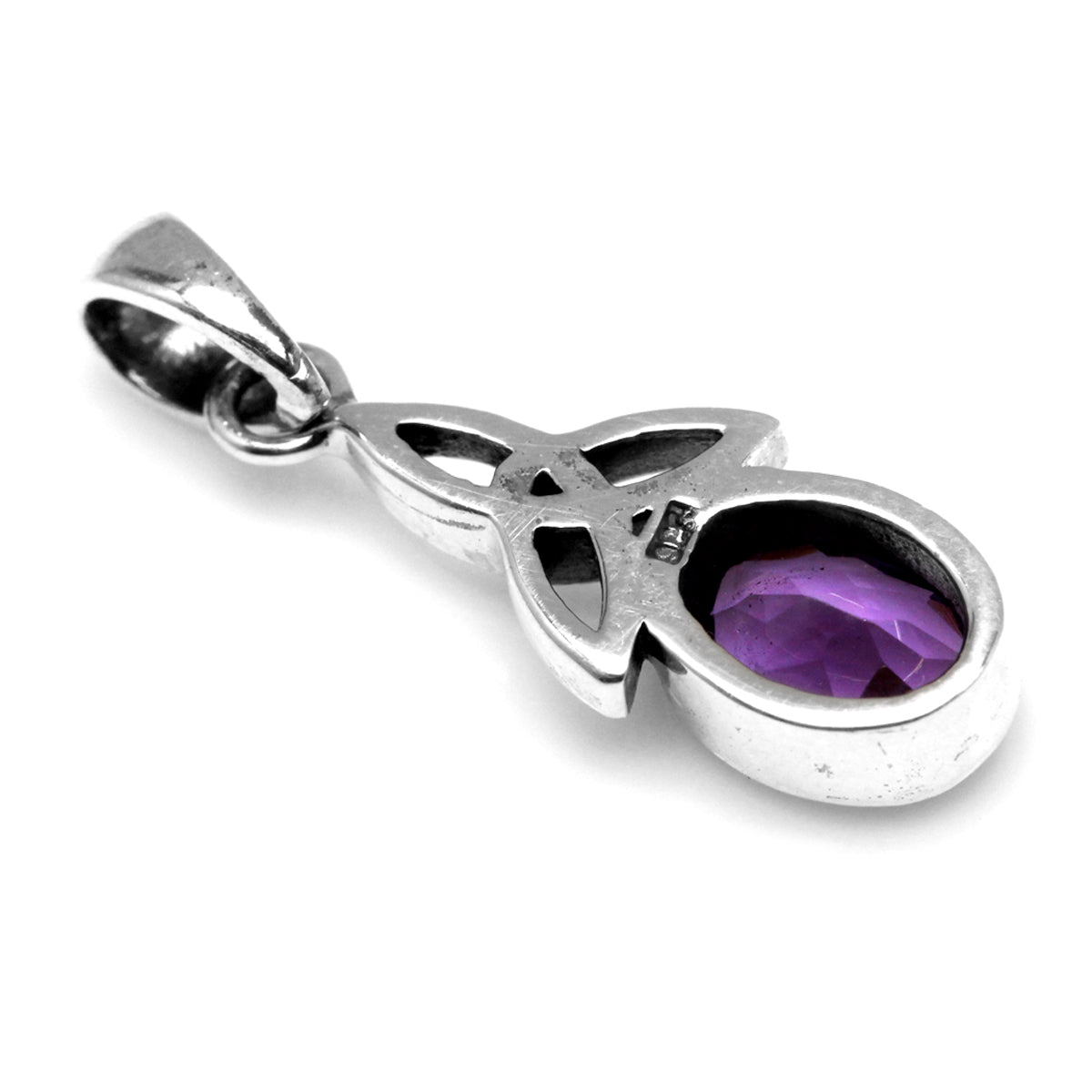 Natural African Amethyst 925 Sterling Silver Triquetra Celtic Knot Pendant w/ 18 Inch Chain Necklace silvershake