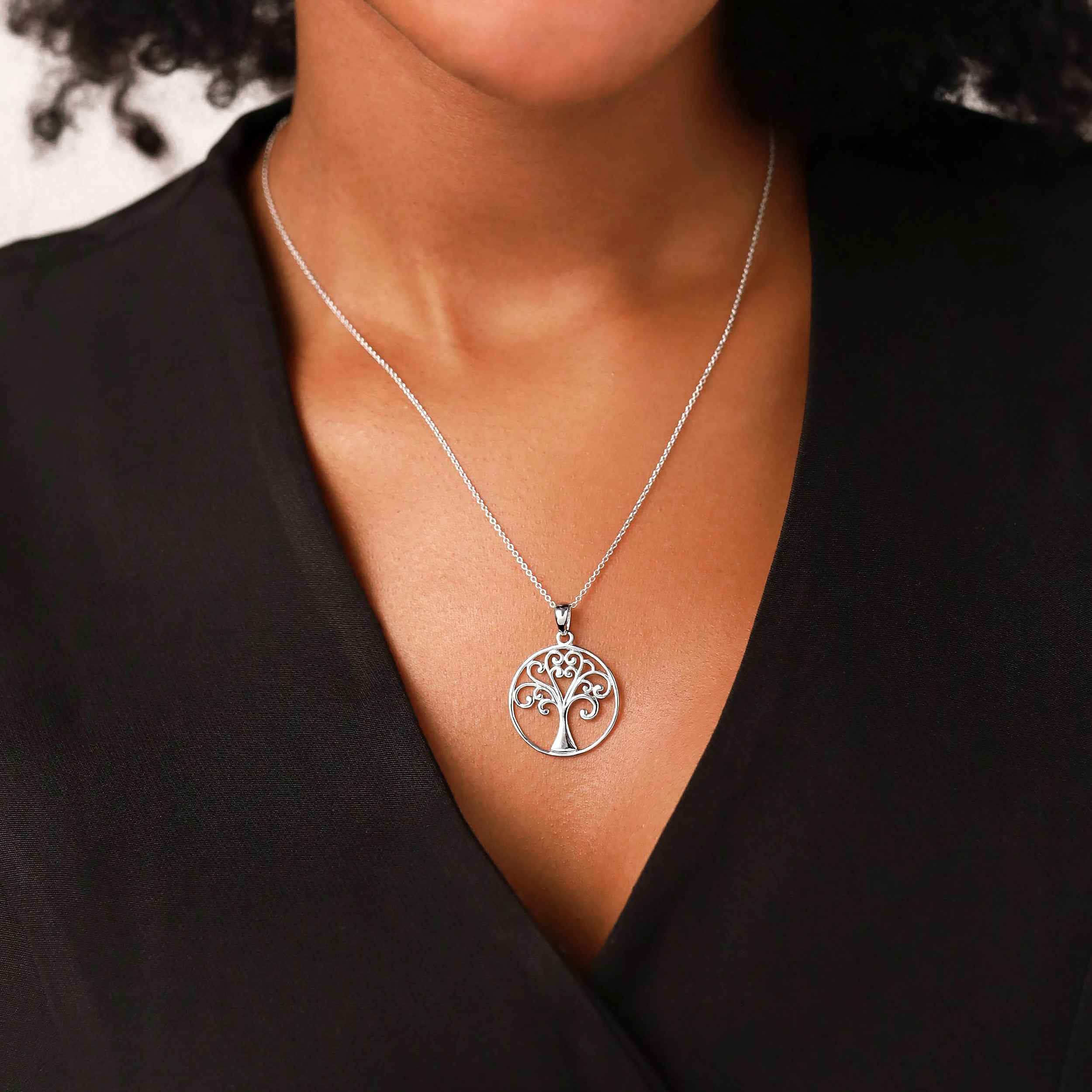 22mm 925 Sterling Silver Tree of Life Pendant with 18 Inch Chain Necklace