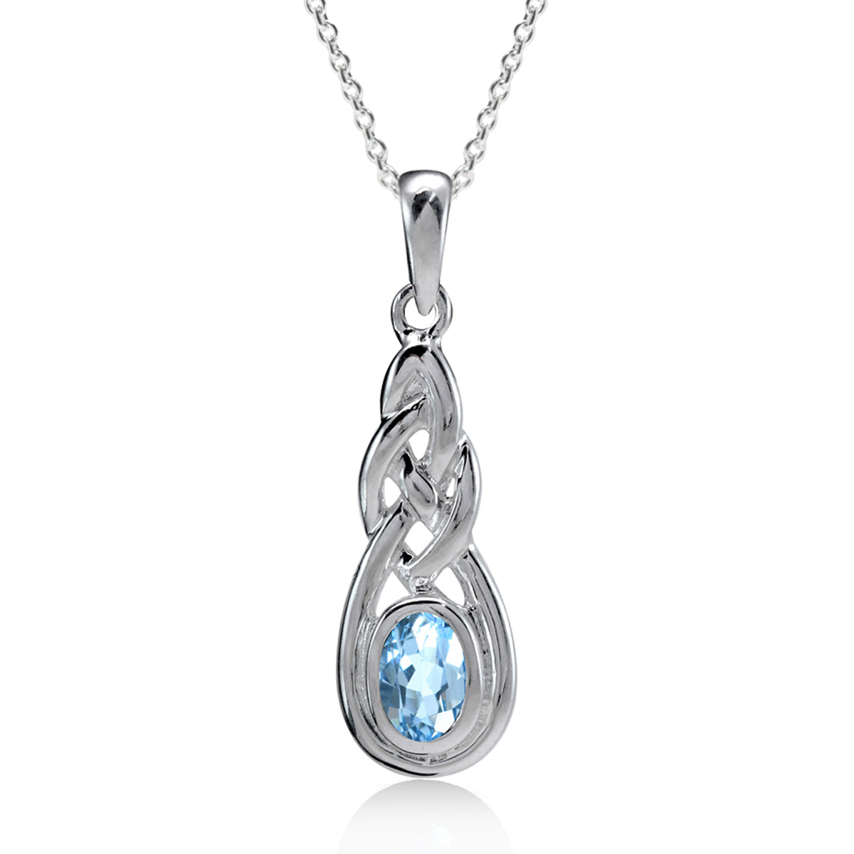 Genuine Blue Topaz 925 Sterling Silver Celtic Knot Pendant w/ 18 Inch Chain Necklace silvershake