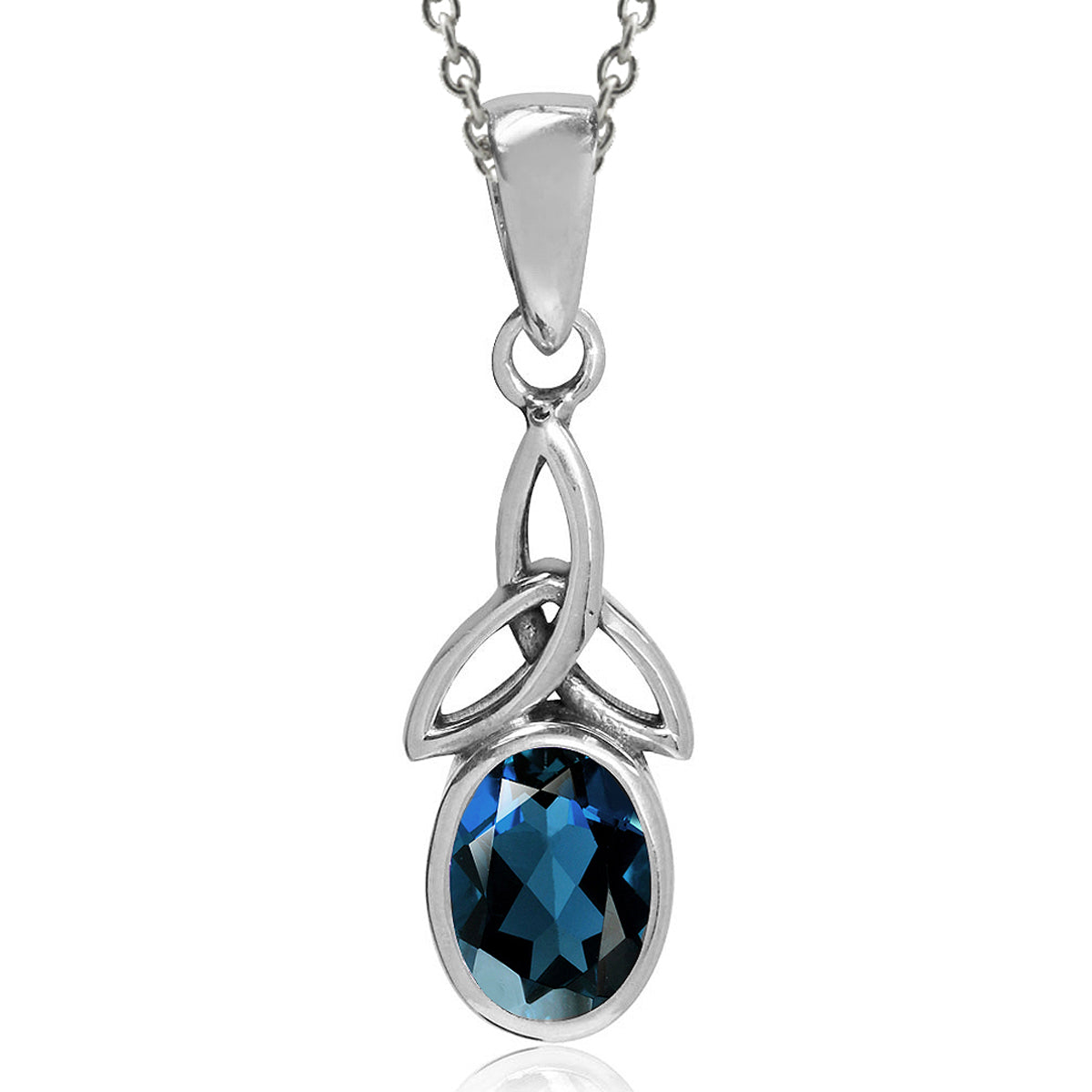 Genuine London Blue Topaz 925 Sterling Silver Triquetra Celtic Knot Pendant w/ 18" Chain Necklace silvershake
