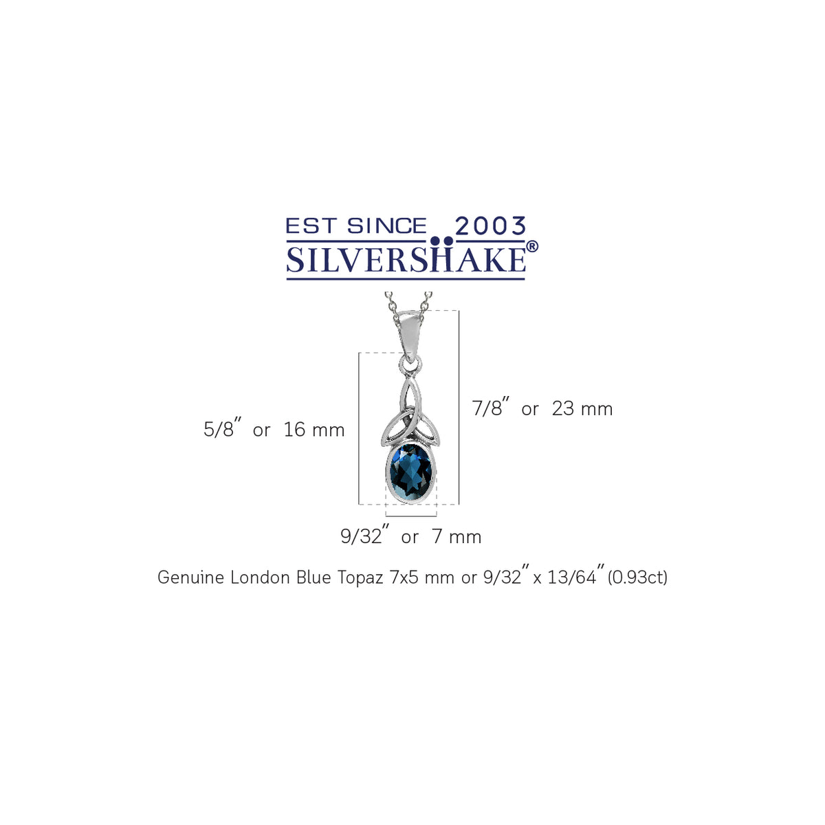 Genuine London Blue Topaz 925 Sterling Silver Triquetra Celtic Knot Pendant w/ 18" Chain Necklace silvershake