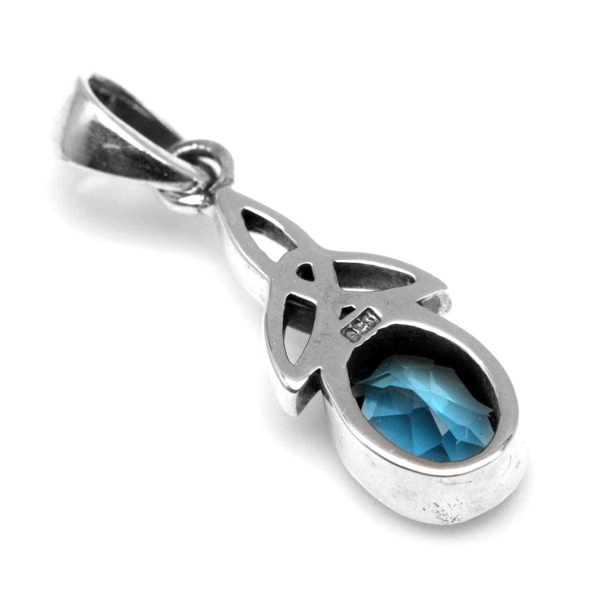 Genuine London Blue Topaz 925 Sterling Silver Triquetra Celtic Knot Pendant w/ 18" Chain Necklace silvershake