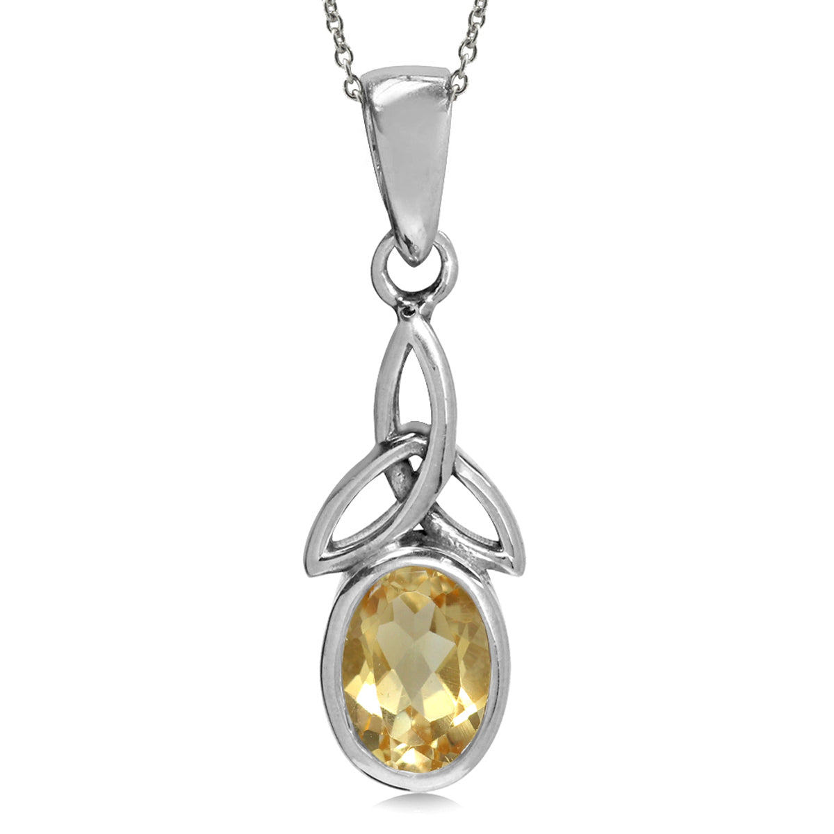 Natural Citrine 925 Sterling Silver Triquetra Celtic Knot Pendant w/ 18 Inch Chain Necklace silvershake