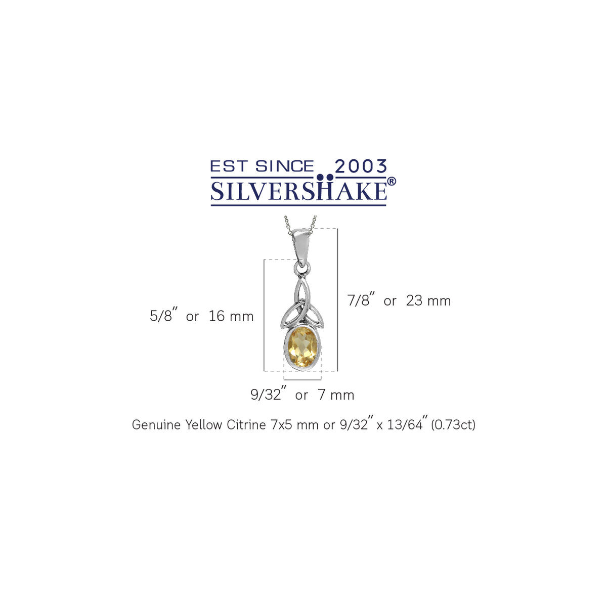 Natural Citrine 925 Sterling Silver Triquetra Celtic Knot Pendant w/ 18 Inch Chain Necklace silvershake