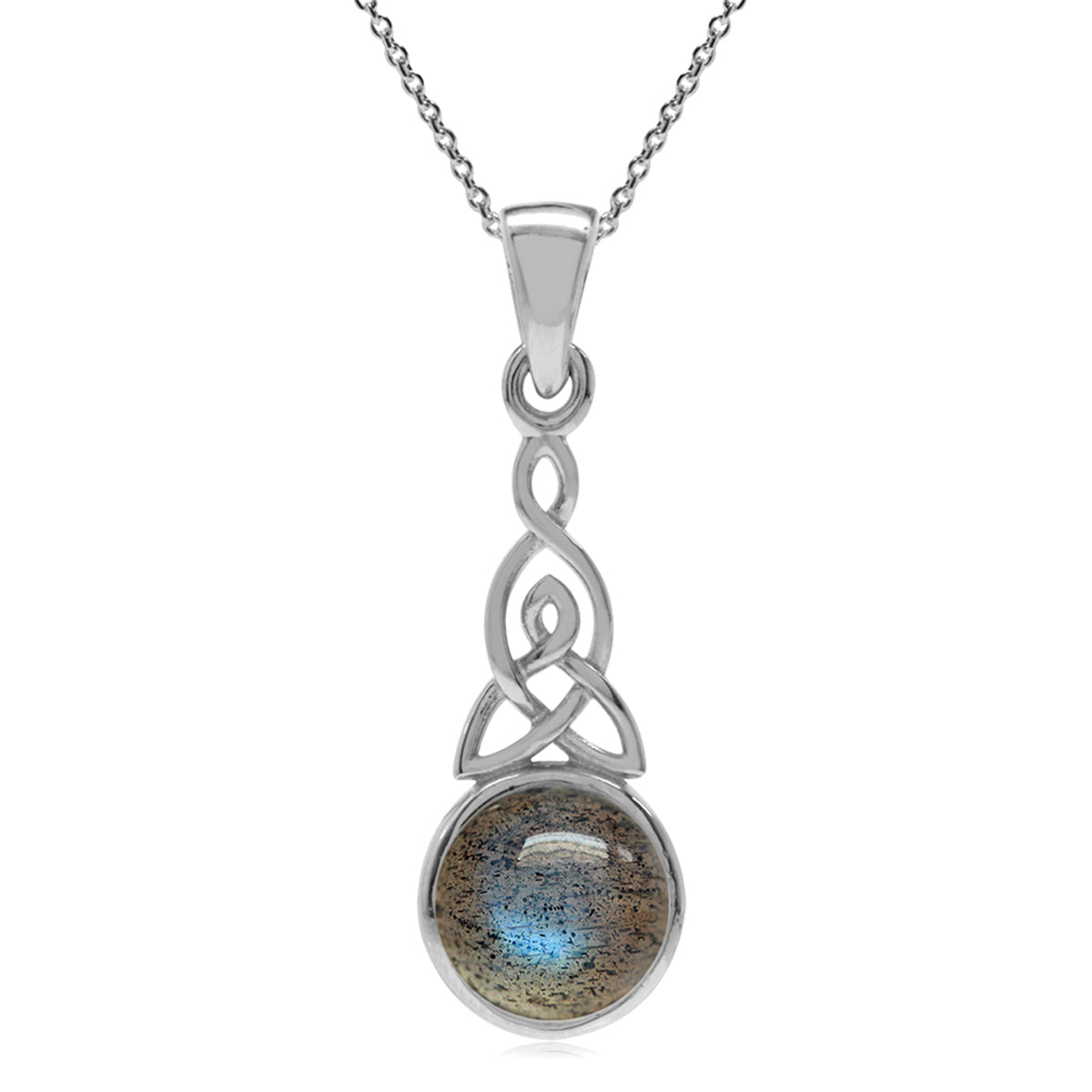 Labradorite 925 Sterling Silver Triquetra Celtic Knot Pendant w/ 18 Inch Chain Necklace silvershake