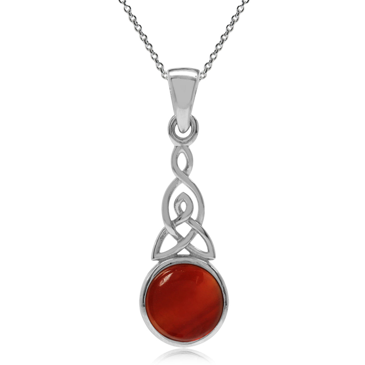 8MM Genuine Carnelian 925 Sterling Silver Triquetra Celtic Knot Pendant w/ 18 Inch Chain Necklace silvershake