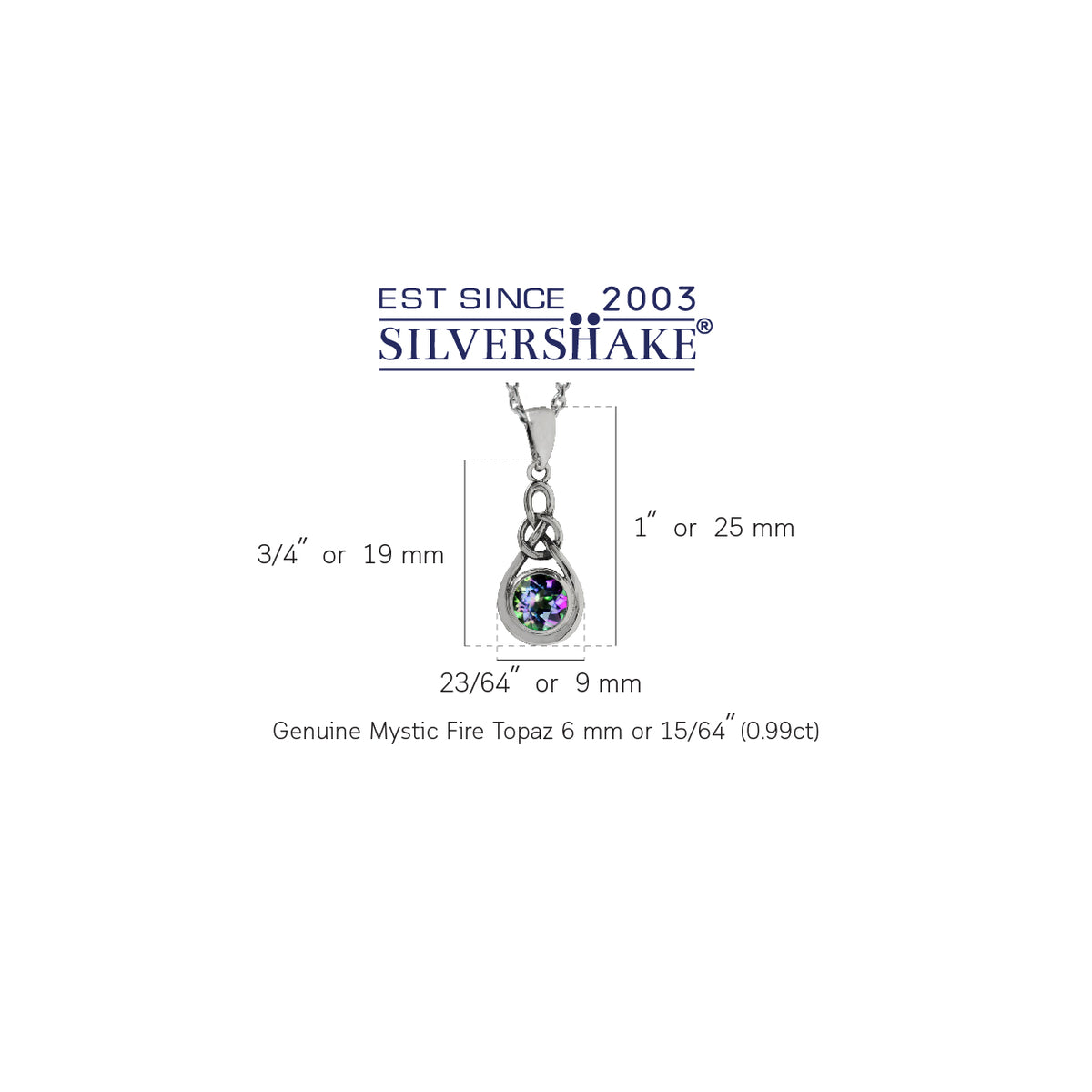 Mystic Fire Topaz 925 Sterling Silver Celtic Knot Drop Pendant w/ 18 Inch Chain Necklace silvershake