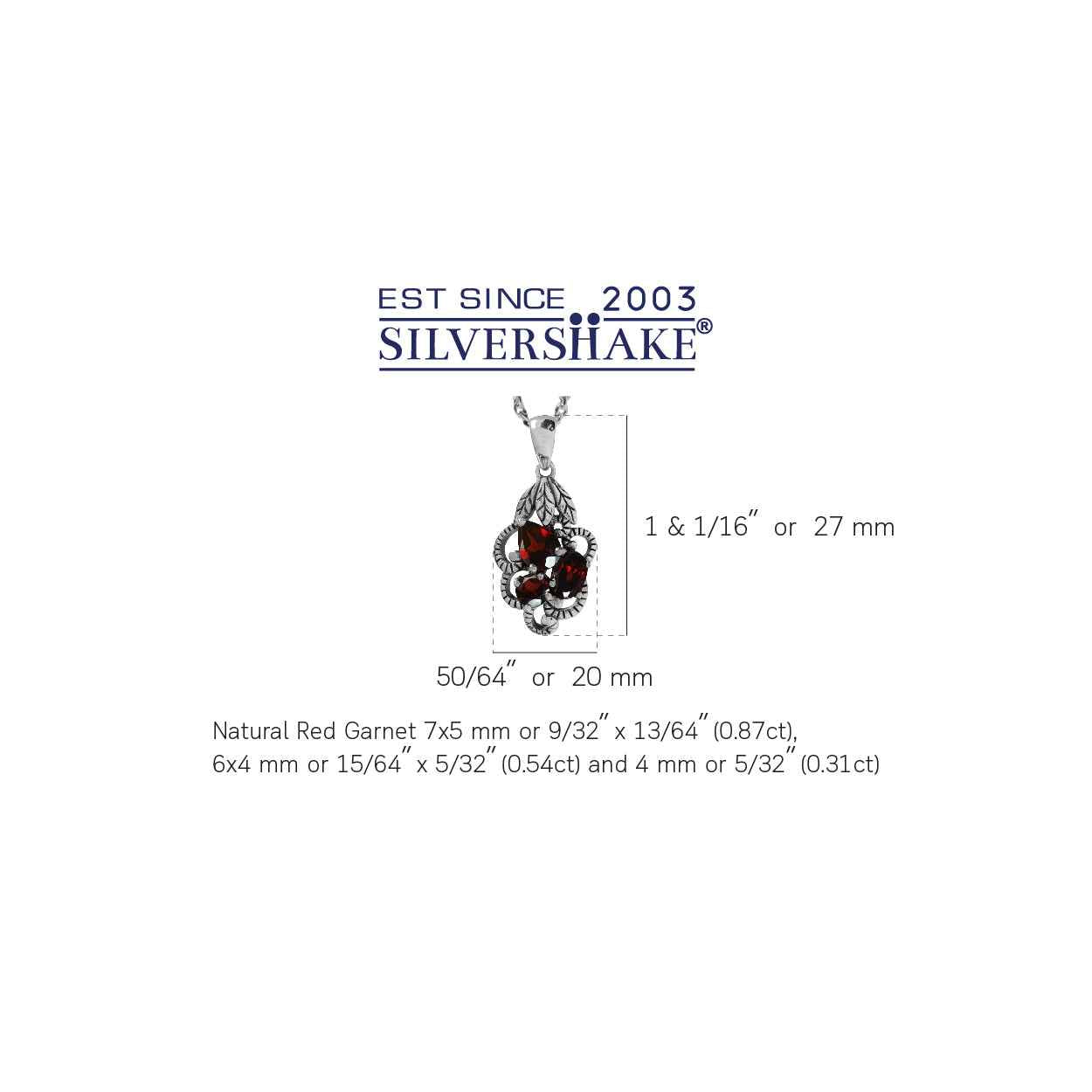 1.72ct. Natural Garnet 925 Sterling Silver Leaf Vintage Style Pendant with 18 Inch Chain Necklace