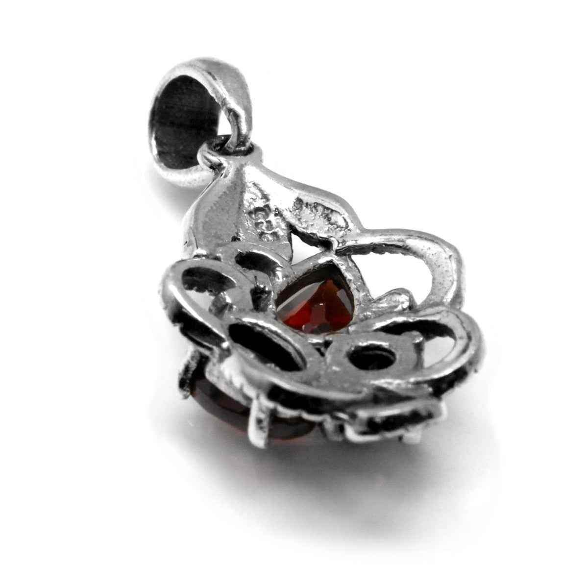 1.72ct. Natural Garnet 925 Sterling Silver Leaf Vintage Style Pendant with 18 Inch Chain Necklace