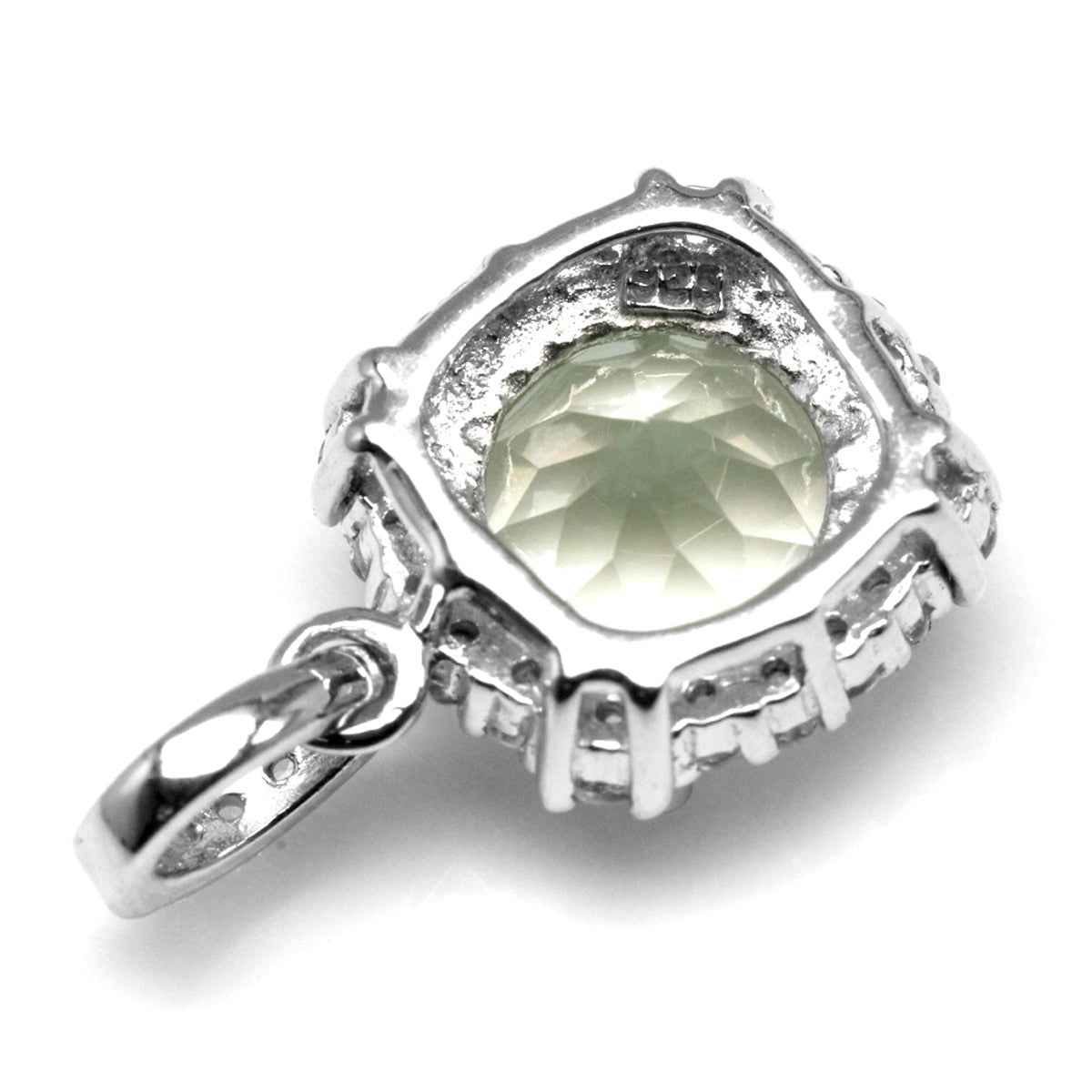 3.75ct. 10mm Natural Green Amethyst and White Topaz 925 Sterling Silver Pendant with 18 Inch Chain Necklace