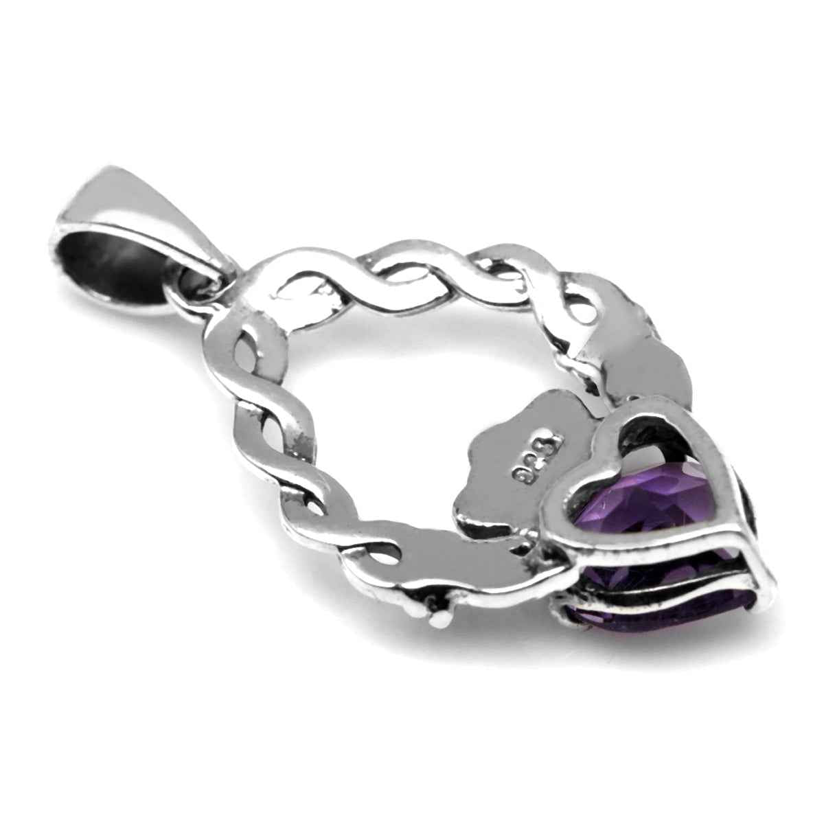 1.04ct. Natural Heart Shape Amethyst 925 Sterling Silver Claddagh Pendant with 18 Inch Chain Necklace
