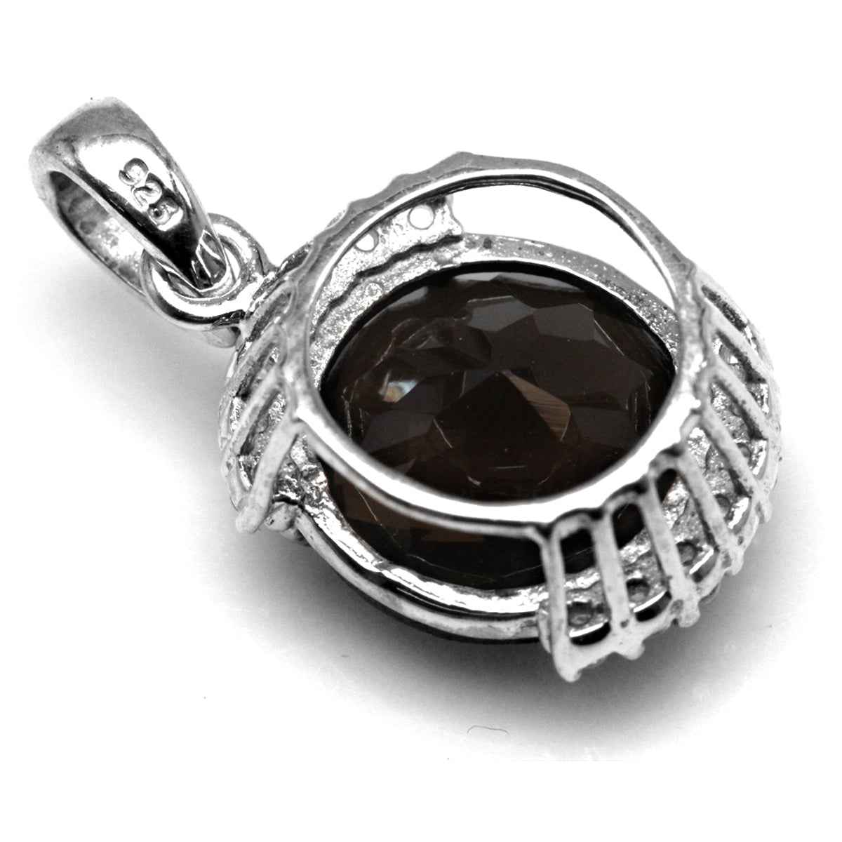 4ct. Natural Smoky Quartz White Gold Plated 925 Sterling Silver Pendant with 18 Inch Chain Necklace
